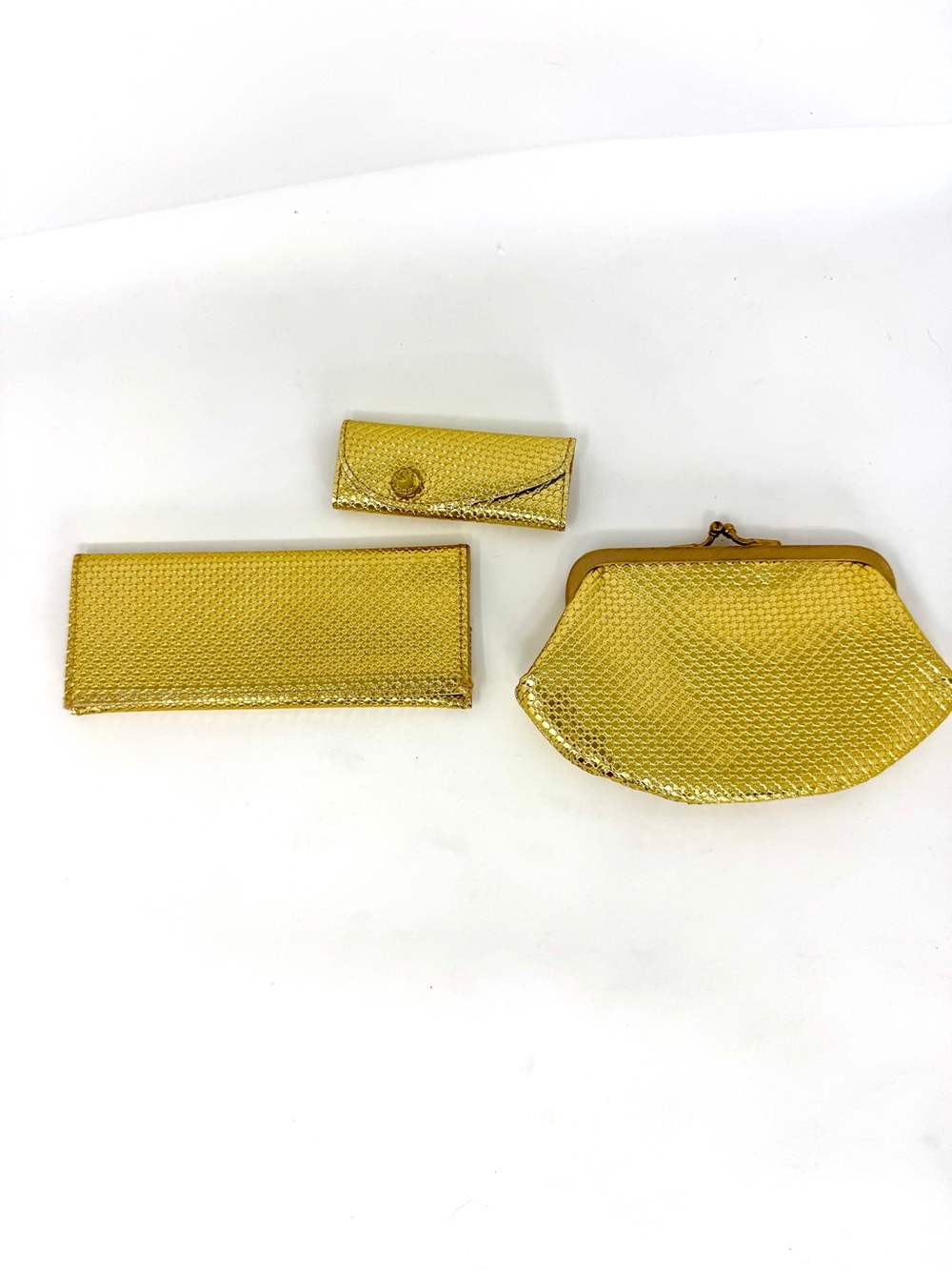 Vintage Mid-Century Metallic Gold 3-Piece Matching Evening Accessory Set